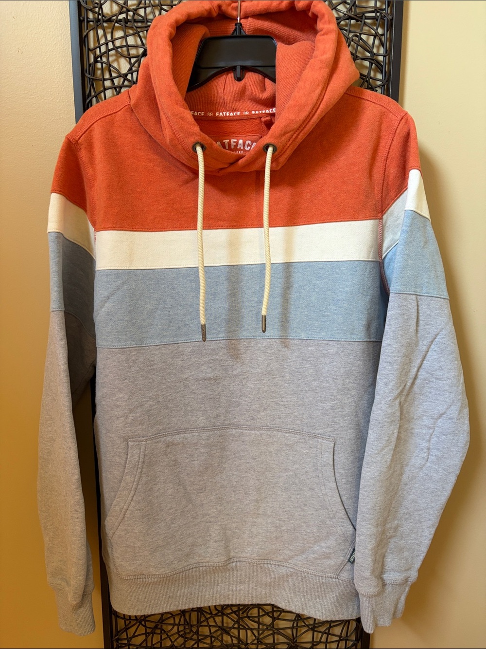 Men's Colorblock Pullover Hoodie in Rust, Light Blue & Gray - Picture 1 of 5